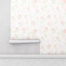 Papel de parede floral romance com fundo branco e flores rosa  - 2