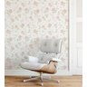 Papel de parede floral romance com fundo branco e flores rosa  - 1