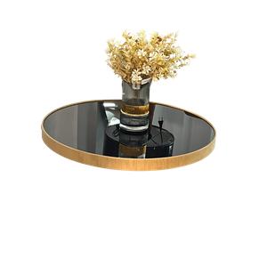 Prato Giratório com Borda de Madeira e Tampo em Vidro 60cm