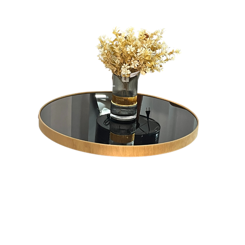 Prato Giratório com Borda de Madeira e Tampo em Vidro 60cm