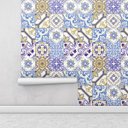Ver imagem 1 de Papel de Parede Autocolante Azulejo em Tons de Azul, Bege, Amarelo e Branco para Área Gourmet