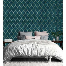 Papel de Parede Clássico Marraskesh em Tons de Azul Turquesa e Gold para Quartos e Sala - 3