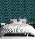 Ver imagem 3 de Papel de Parede Clássico Marraskesh em Tons de Azul Turquesa e Gold para Quartos e Sala