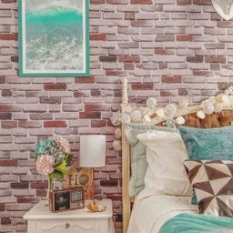 Papel De Parede Modelo Tijolo Em Tons De bege com detalhes Em marrom, cinza e preto. - 1