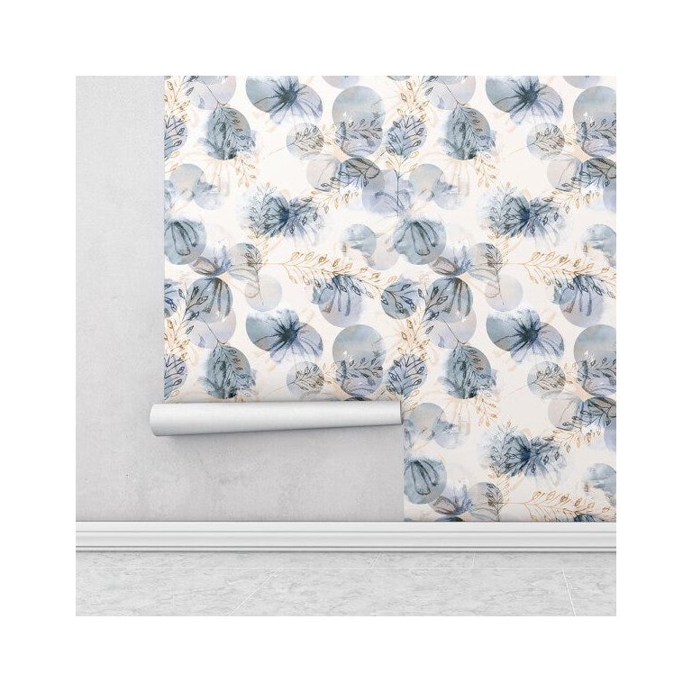 Papel de Parede Contemporâneo com Desenhos em Flores e Trigos