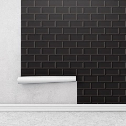 Papel de parede Tijolo Preto 3D para cozinha