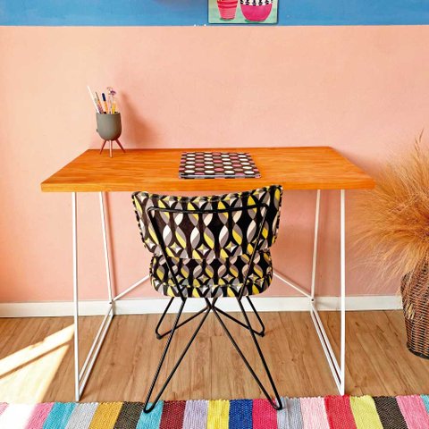 Mesa para Escritório Industrial de Ferro Carvalho e Branco