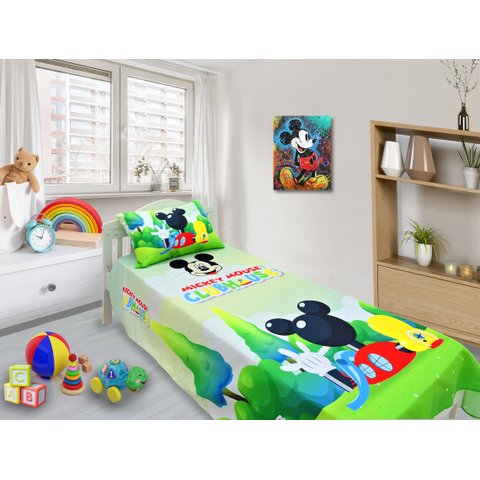 Jogo De Lençol Decorativo E Fronha Solteiro , Ratinho Mickey Kit 2 pçs