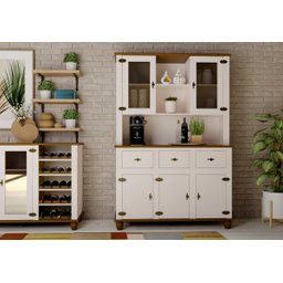 Balcão Cristaleira Adega Retrô + Kit Cozinha Retrô 5p 3g Off White/nogueira - 3