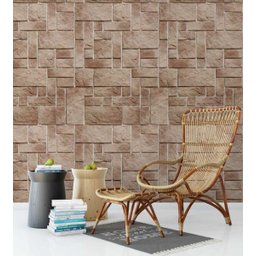 Papel de parede estilo rustico em tons de marrom e detalhes na cor bege  - 1