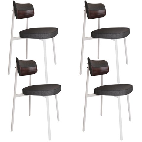 Kit 04 Cadeiras Estofada para Sala de Jantar Astrid Branco C01 Linho Preto Courino Café - Lyam Decor