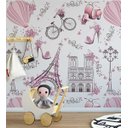 Ver imagem 3 de Papel de Parede Infantil Paris fundo rosa claro Lambretas e Flores Para Quarto Infantil