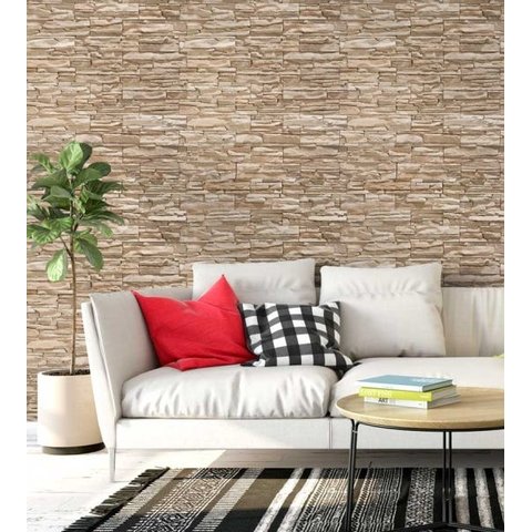 Papel de parede estilo pedras canjiquinha em tons de cinza e marrom claro 