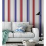 Papel de parede listrado azul, branco e vermelho  - 1