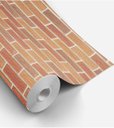 Ver imagem 4 de Papel de parede modelo pedras tijolos em tons de laranja e marrom e detalhes na cor bege para sala