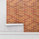Ver imagem 2 de Papel de parede modelo pedras tijolos em tons de laranja e marrom e detalhes na cor bege para sala