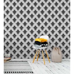 Papel de parede com fundo cinza e detalhes em branco e preto Para Quartos e Sala - 3