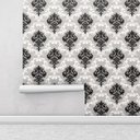 Ver imagem 2 de Papel de parede com fundo cinza e detalhes em branco e preto Para Quartos e Sala