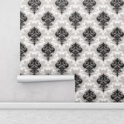 Papel de parede com fundo cinza e detalhes em branco e preto Para Quartos e Sala - 2