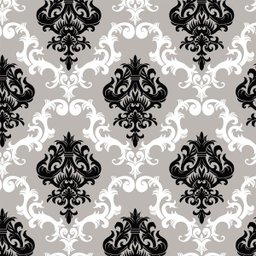 Papel de parede com fundo cinza e detalhes em branco e preto Para Quartos e Sala - 1