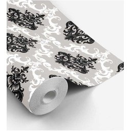 Papel de parede com fundo cinza e detalhes em branco e preto Para Quartos e Sala - 4