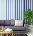 Ver imagem 3 de Papel de parede listrado em tons de azul, azul claro e branco Para Sala e Quarto