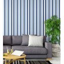 Ver imagem 3 de Papel de parede listrado em tons de azul, azul claro e branco Para Sala e Quarto