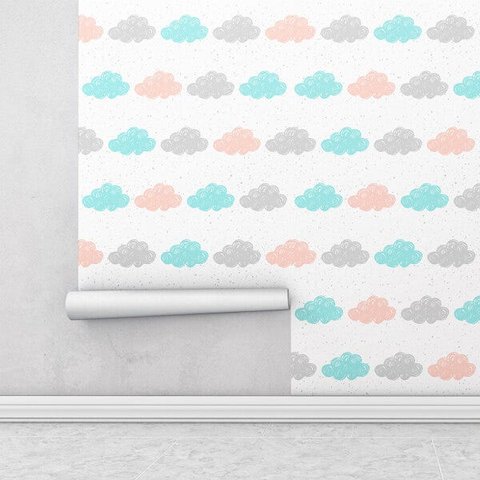Papel de Parede Infantil Com Nuvens Coloridas Para Quarto Infantil
