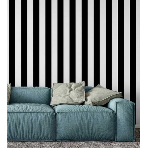 Papel de parede com listras preta e branca com 9 cm