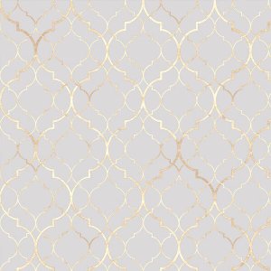 Papel de Parede 3,00m X 0,40m Clássico Marrocos em Tons de Cinza e Gold para Quartos e Sala