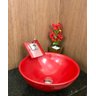 Kit com cuba louça vermelha redonda,válvula,torneira,sifão - 5