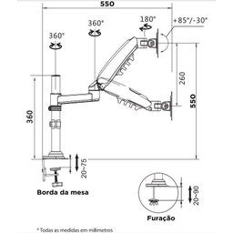 Suporte Multiarticulado Fh80n para Monitor com Torre e Pistã - 5 Suporte Multiarticulado Fh80n para Monitor com Torre e Pistã - 5