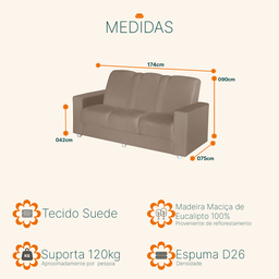Sofá 3 Lugares Suede Roma - Sofá Casa - 3