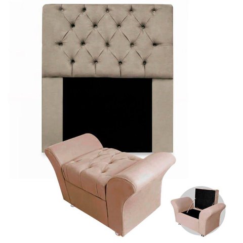 Kit Cabeceira Mirage/Calçadeira Baú Solteiro - Ecotec Decor