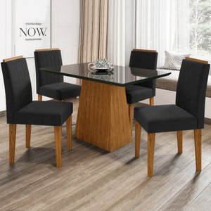 Conjunto Sala de Jantar Jasmin com 4 Cadeiras Ana Ype Preto