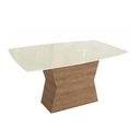 Ver imagem 1 de Mesa P/ Cozinha Tília C/ Tampo Madeirado C/ Vidro 90x170cm Nogueira/off White/vidro Off White -