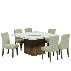 Conjunto de Mesa 6 Cadeiras Tampo Giratório Cedro/areia