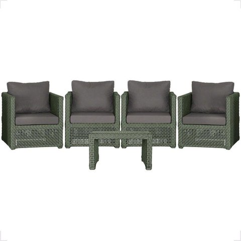 Mesa e 4 Poltronas Madri Corda Náutica Estofado 11 Trama Verde