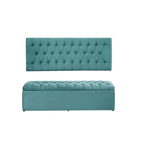 Cabeceira e Calçadeira Imperatriz 193 cm Suede Azul Tiffany