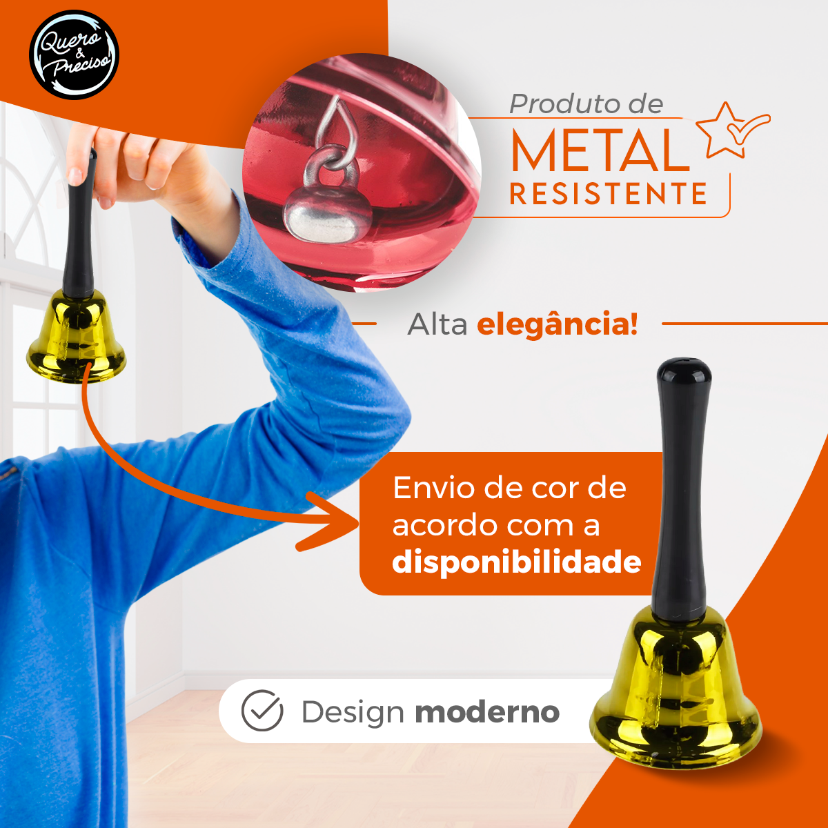 Sino de Mão Campainha Metal Sineta 13cm - 4