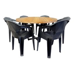 Mesa Redonda Area Gourmet Madeira Maciça 1,50m e 6 Cadeiras Movelaria Leal Mesa de Jantar Estilo Ind - 2