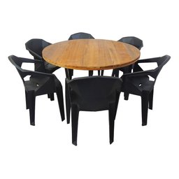 Mesa Redonda Area Gourmet Madeira Maciça 1,50m e 6 Cadeiras Movelaria Leal Mesa de Jantar Estilo Ind - 1