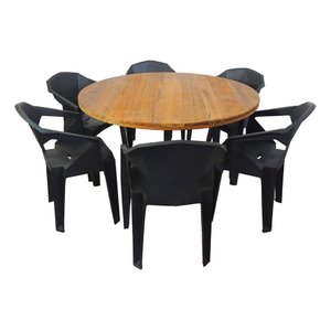 Mesa Redonda Area Gourmet Madeira Maciça 1,50m e 6 Cadeiras Movelaria Leal Mesa de Jantar Estilo Ind