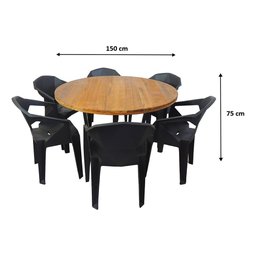 Mesa Redonda Area Gourmet Madeira Maciça 1,50m e 6 Cadeiras Movelaria Leal Mesa de Jantar Estilo Ind - 3