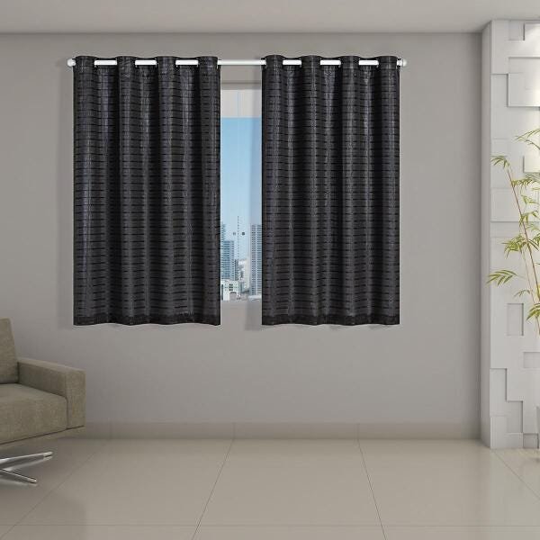 Cortina Blackout Pata com Voil xadrez 2,00 M x 1,40 M Preto