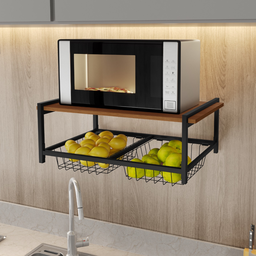 Fruteira de Parede com 2 Cestos Aço Estilo Industrial Preto - 1