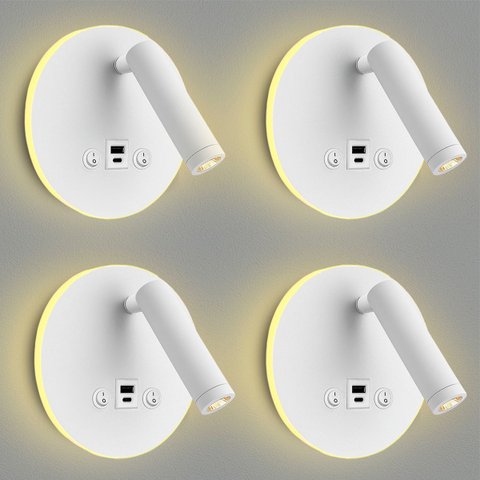 4 Arandela de Leitura Foco Móvel LED USB e USB-C Sala BET81