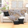 Xale Pata Sofá Preto Geométrico Estampado 1,50x1,50 + 3 Almofadas Decorativas 45x45cm com Re - 1