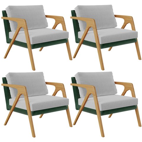 Kit 04 Poltronas Decorativas Sala Estar Pietra L02 Facto Verde Musgo Linho Cinza - Lyam Decor