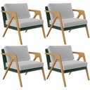 Ver imagem 1 de Kit 04 Poltronas Decorativas Sala Estar Pietra L02 Facto Verde Musgo Linho Cinza - Lyam Decor